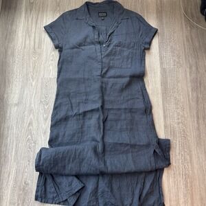 AYR Women's Linen Maxi Shirt Dress S Navy Blue Coastal Grandma